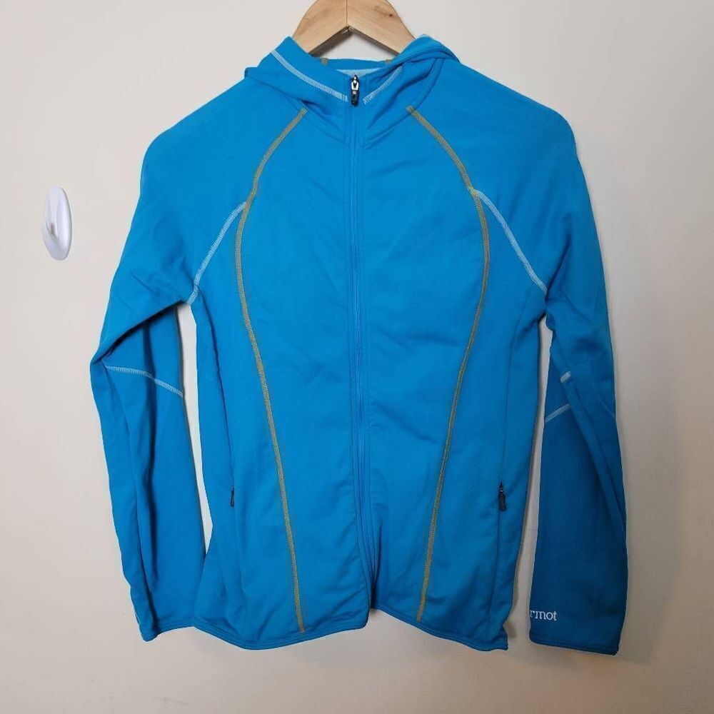 Marmot Womens Nylon Power Stretch Hooded Blue Zip up Jacket Small
